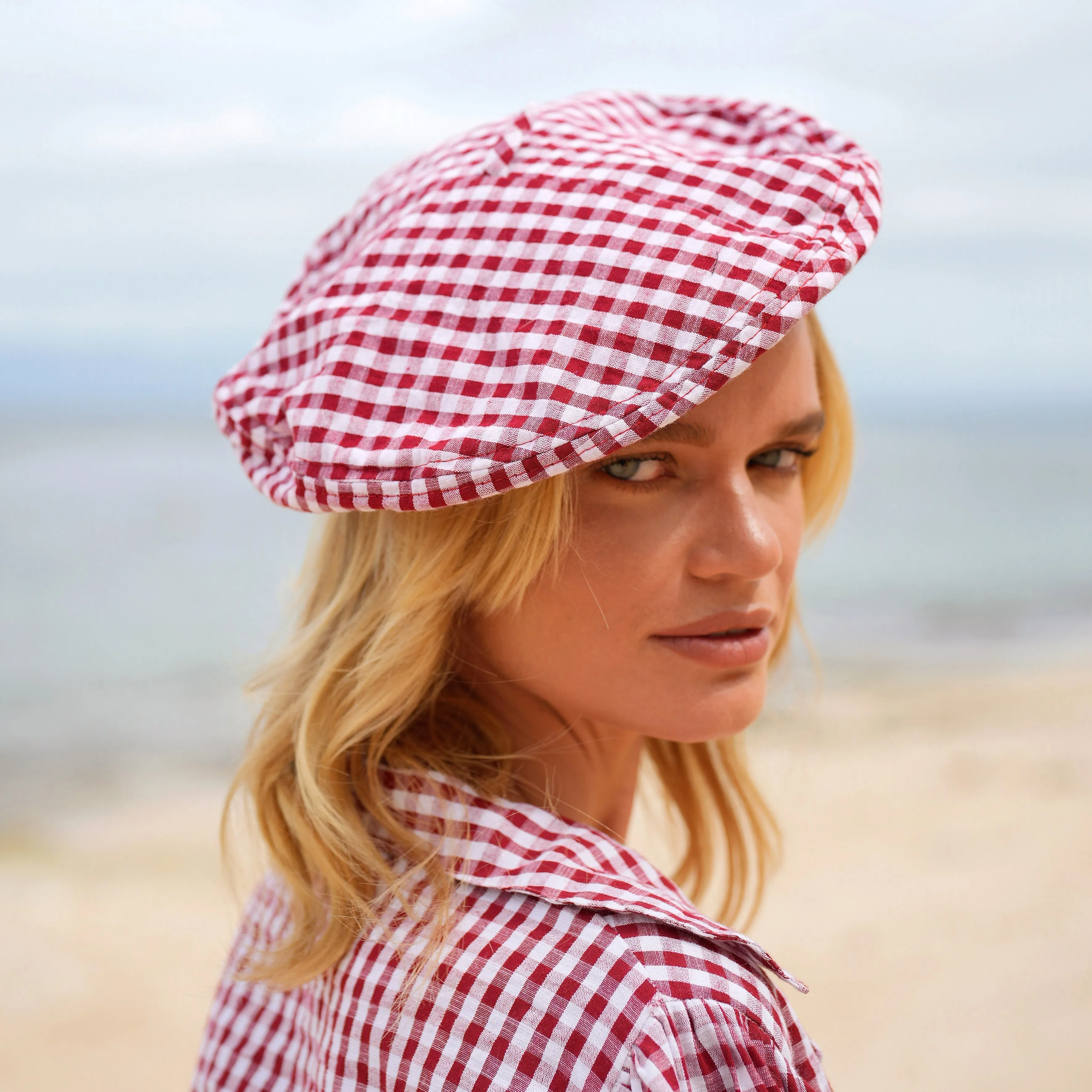 Simone Gingham Beret Hat