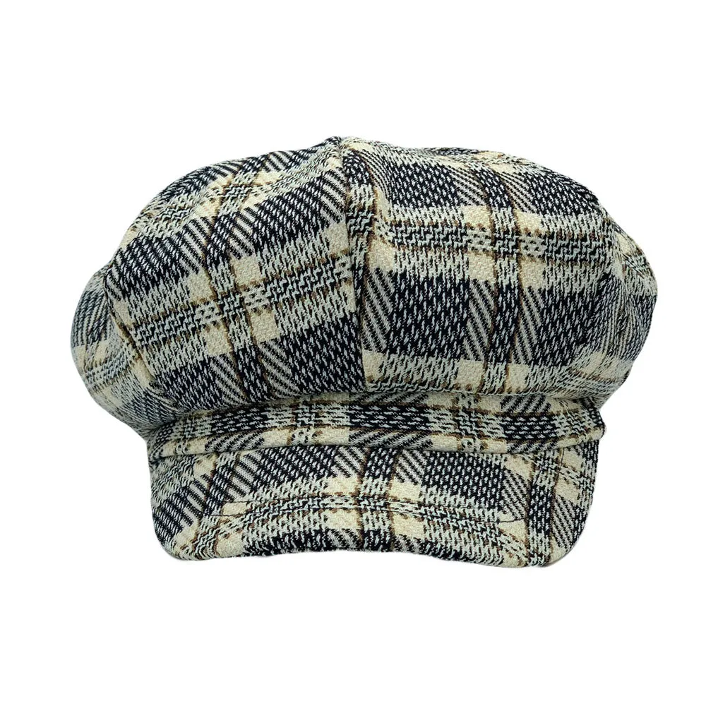 Tartan Plaid Newsboy Hat - Wool Cabbie 8 Panel Beret Baker Boy Cap LDG1564