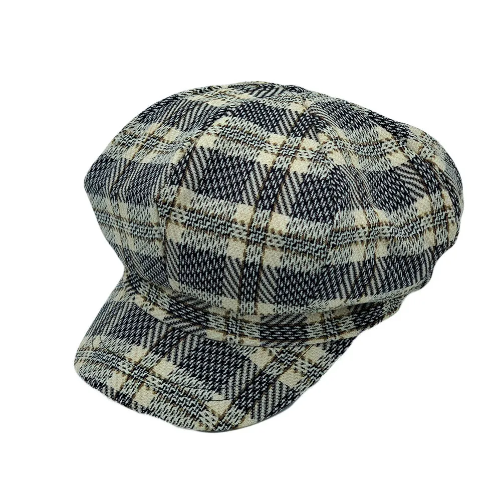 Tartan Plaid Newsboy Hat - Wool Cabbie 8 Panel Beret Baker Boy Cap LDG1564