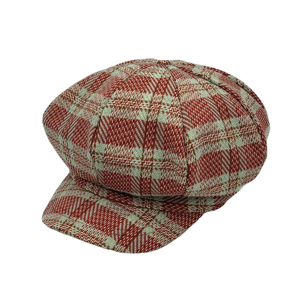 Tartan Plaid Newsboy Hat - Wool Cabbie 8 Panel Beret Baker Boy Cap LDG1564