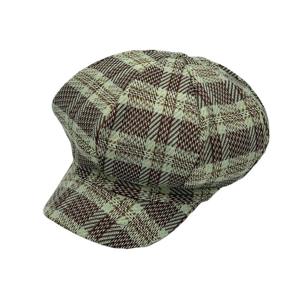 Tartan Plaid Newsboy Hat - Wool Cabbie 8 Panel Beret Baker Boy Cap LDG1564