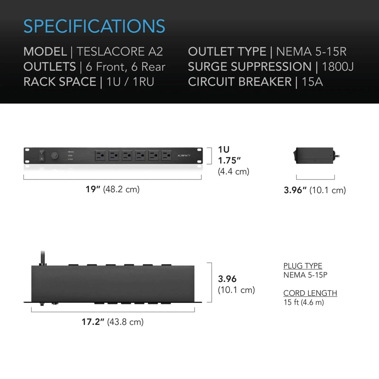 Teslacore A2, Rack Mount Power Distribution Unit, 15A