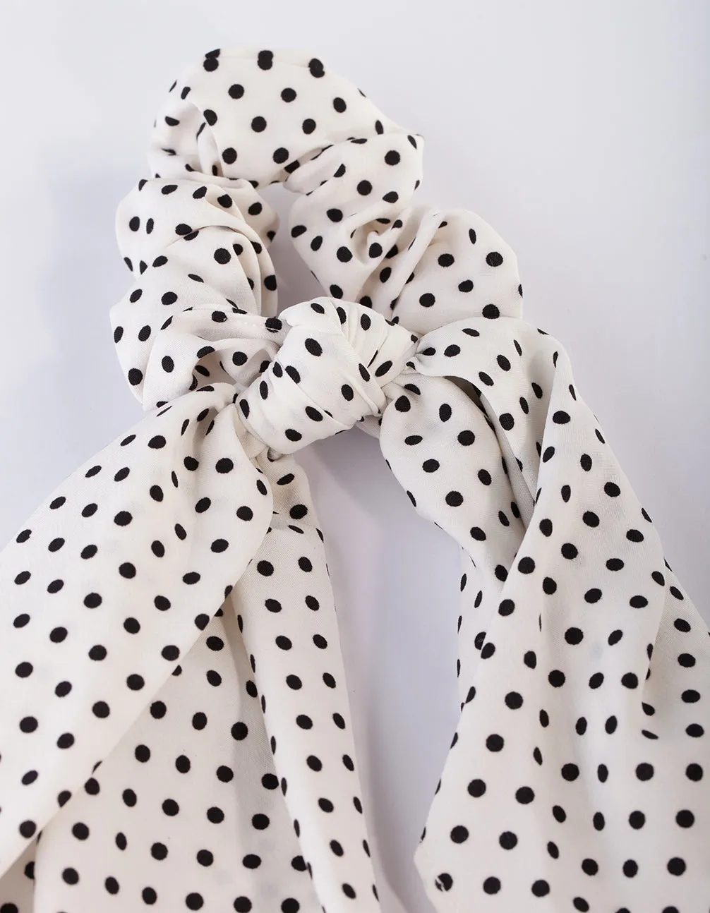 White Polka Dot Scarf Scrunchie