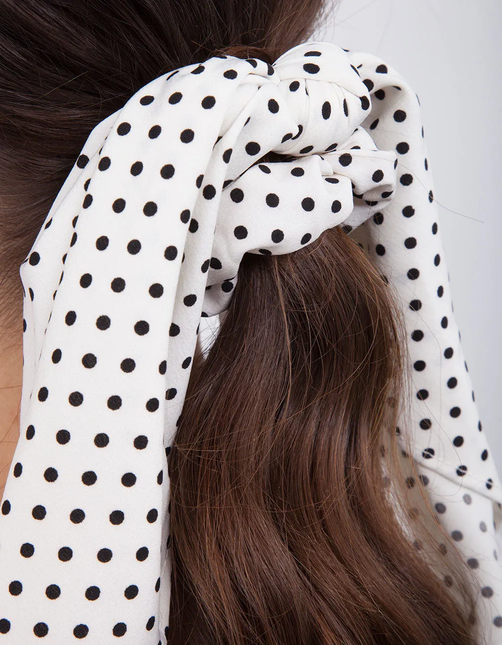 White Polka Dot Scarf Scrunchie