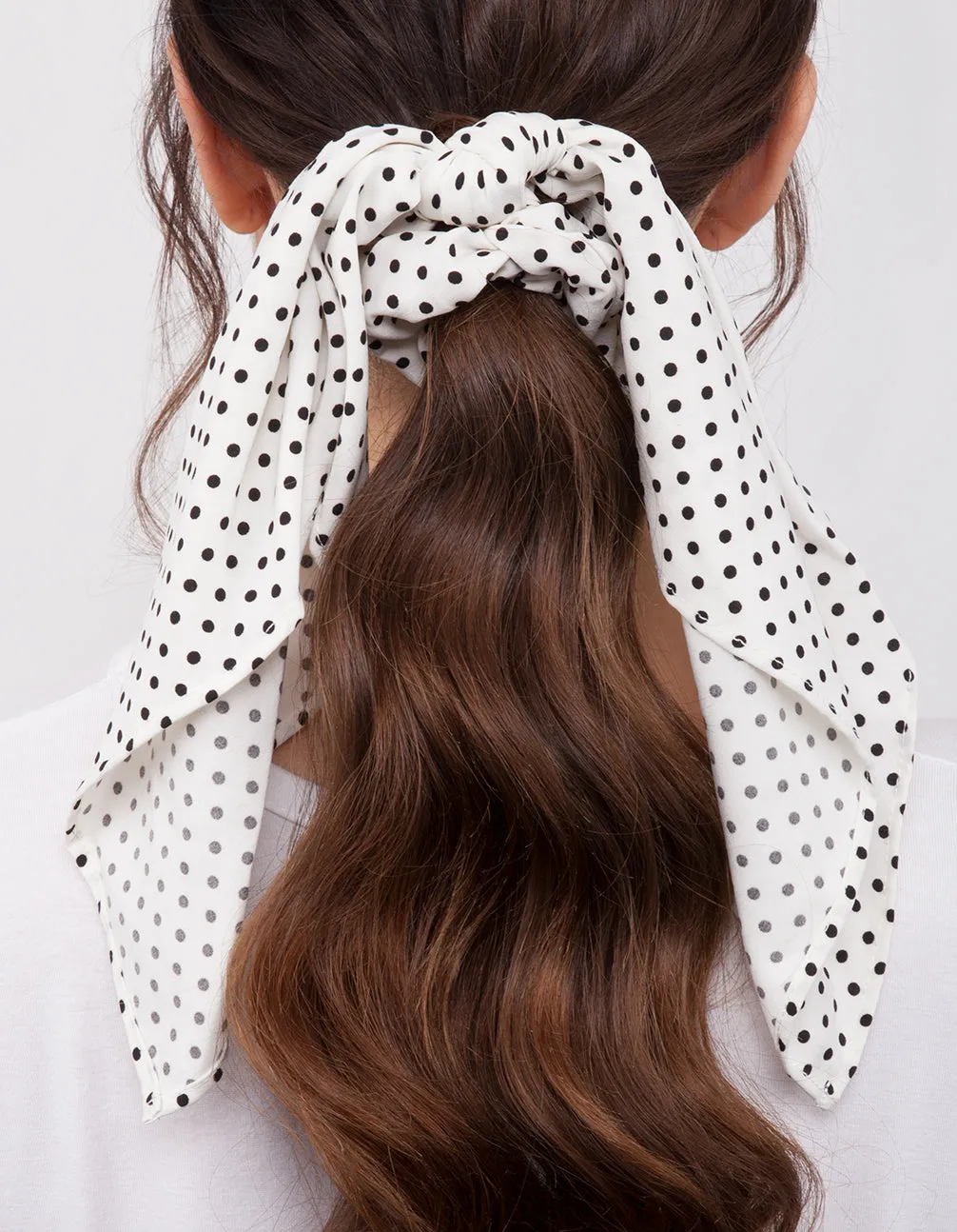 White Polka Dot Scarf Scrunchie