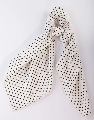 White Polka Dot Scarf Scrunchie